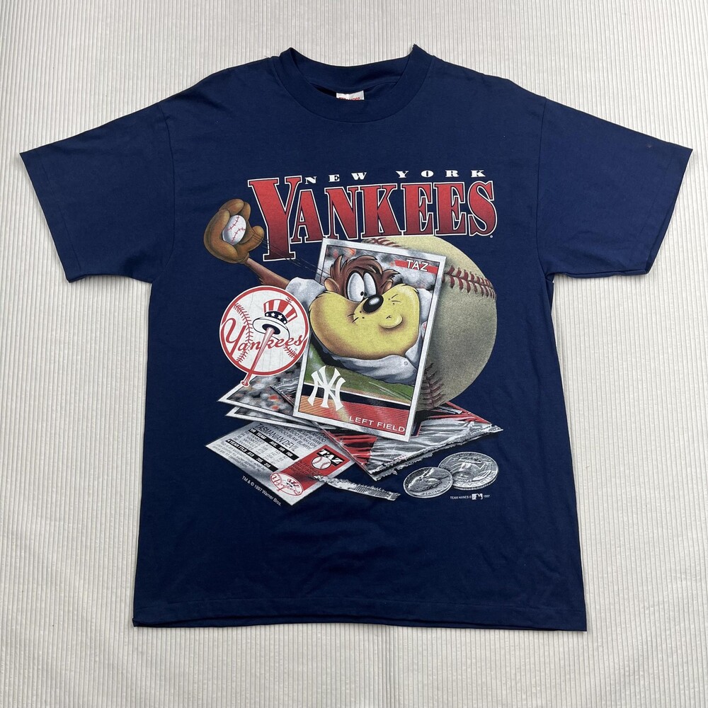 Vintage New York Yankees Shirt Mens Large Blue MLB Baseball Taz Hanes 90s
